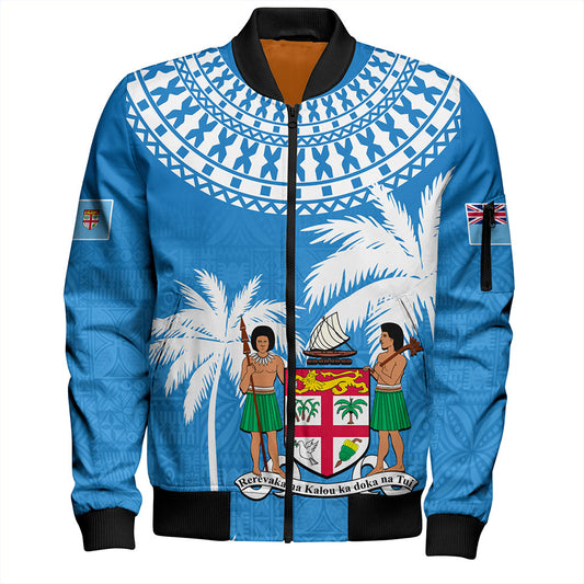 Fiji Bomber Jacket Coconut Tree Flag Coat Of Arms Style