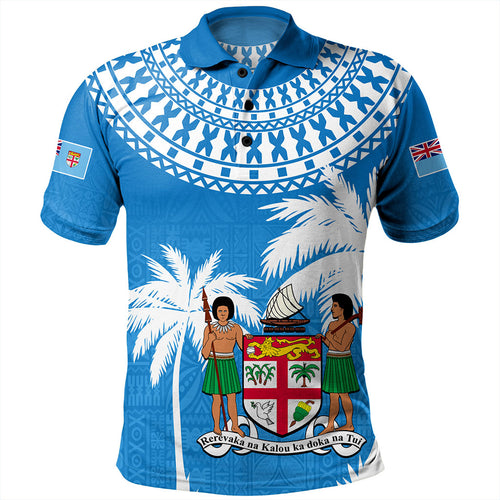 Fiji Polo Shirt Coconut Tree Flag Coat Of Arms Style