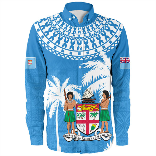 Fiji Long Sleeve Shirt Coconut Tree Flag Coat Of Arms Style