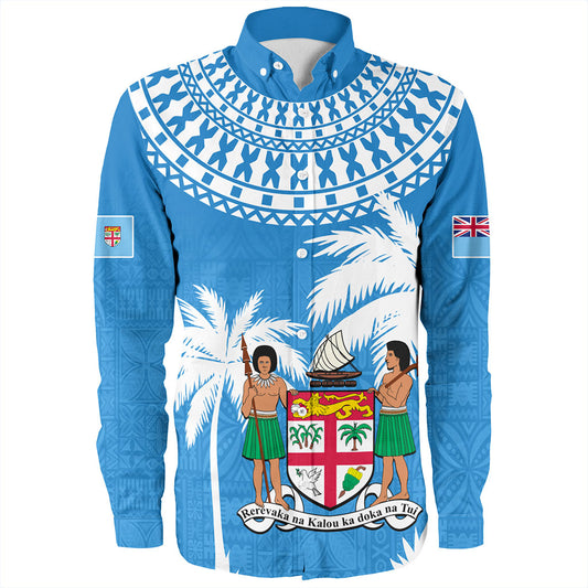 Fiji Long Sleeve Shirt Coconut Tree Flag Coat Of Arms Style