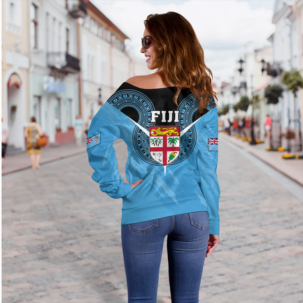 Fiji Off Shoulder Sweatshirt Melanesia Masi Pattern Grunge Style