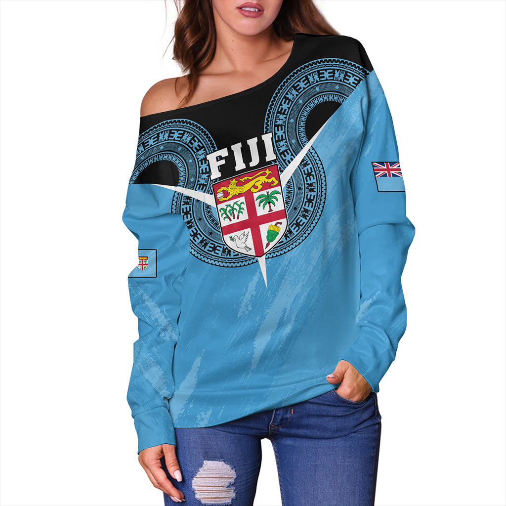 Fiji Off Shoulder Sweatshirt Melanesia Masi Pattern Grunge Style