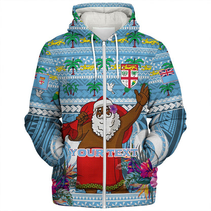 Fiji Sherpa Hoodie Custom Merry Christmas Bula Santa Marau na Kerisimasi Fiji