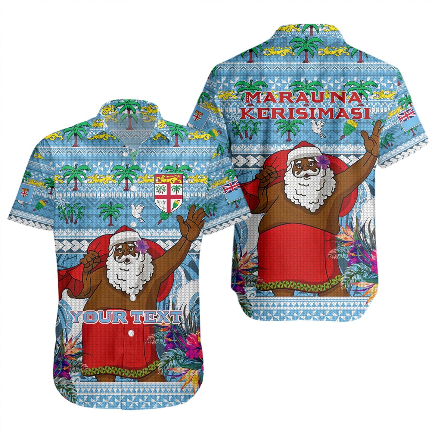 Fiji Short Sleeve Shirt Custom Merry Christmas Bula Santa Marau na Kerisimasi Fiji