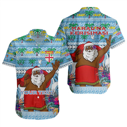 Fiji Short Sleeve Shirt Custom Merry Christmas Bula Santa Marau na Kerisimasi Fiji
