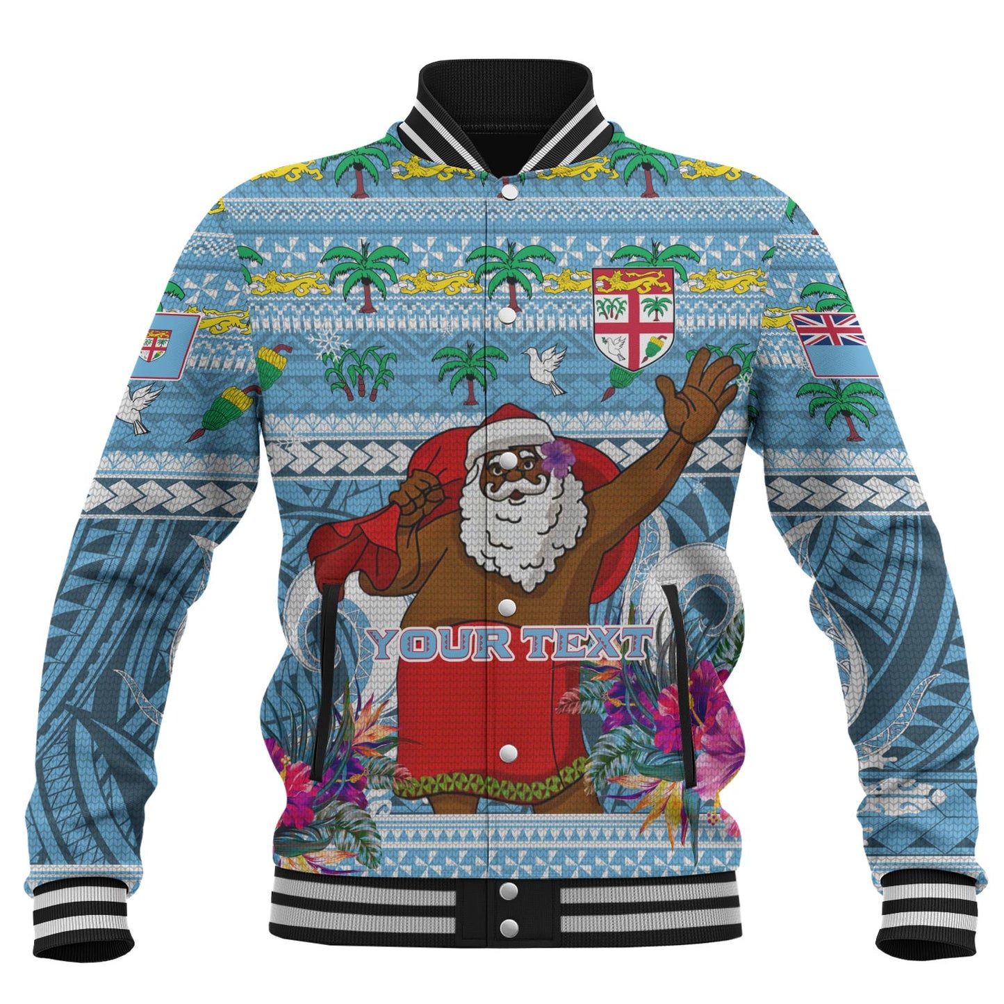 Fiji Baseball Jacket Custom Merry Christmas Bula Santa Marau na Kerisimasi Fiji