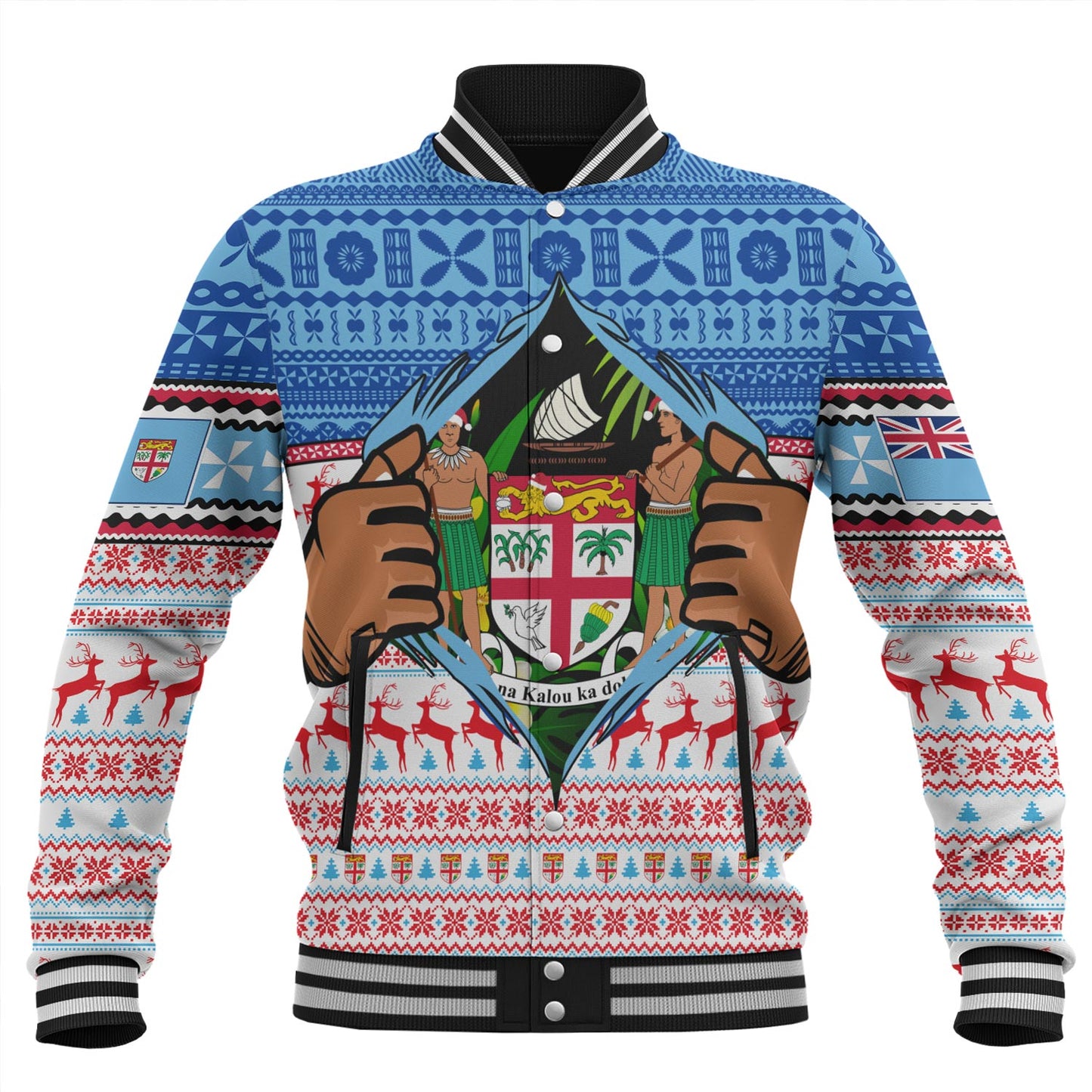 Fiji Baseball Jacket Merry Christmas Born Fijian Masi Knitted Ugly Christmas Pattern