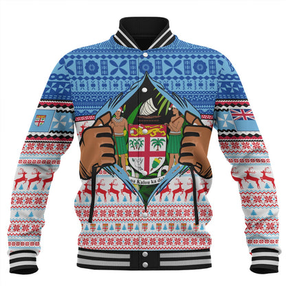 Fiji Baseball Jacket Merry Christmas Born Fijian Masi Knitted Ugly Christmas Pattern