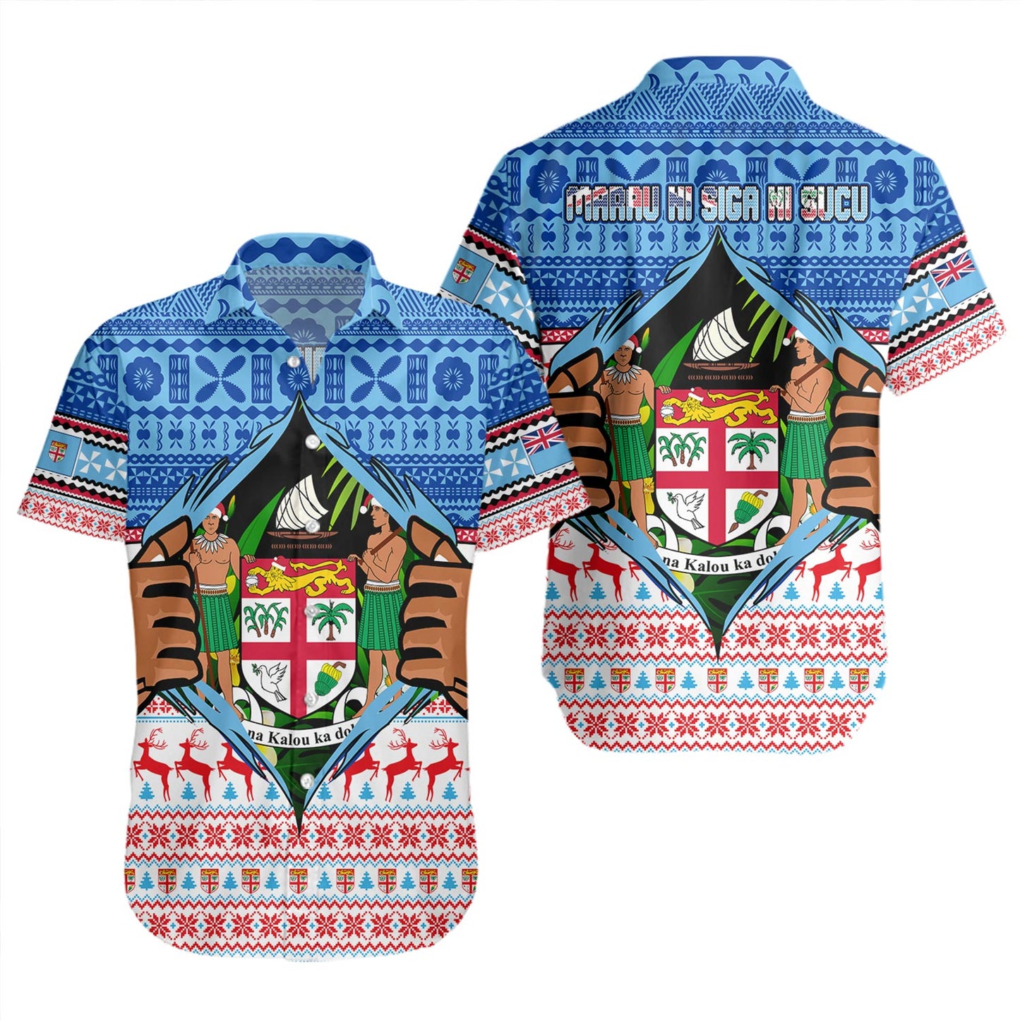Fiji Short Sleeve Shirt Merry Christmas Born Fijian Masi Knitted Ugly Christmas Pattern
