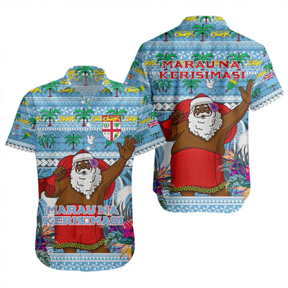 Fiji Short Sleeve Shirt Custom Merry Christmas Bula Santa Marau na Kerisimasi Fiji