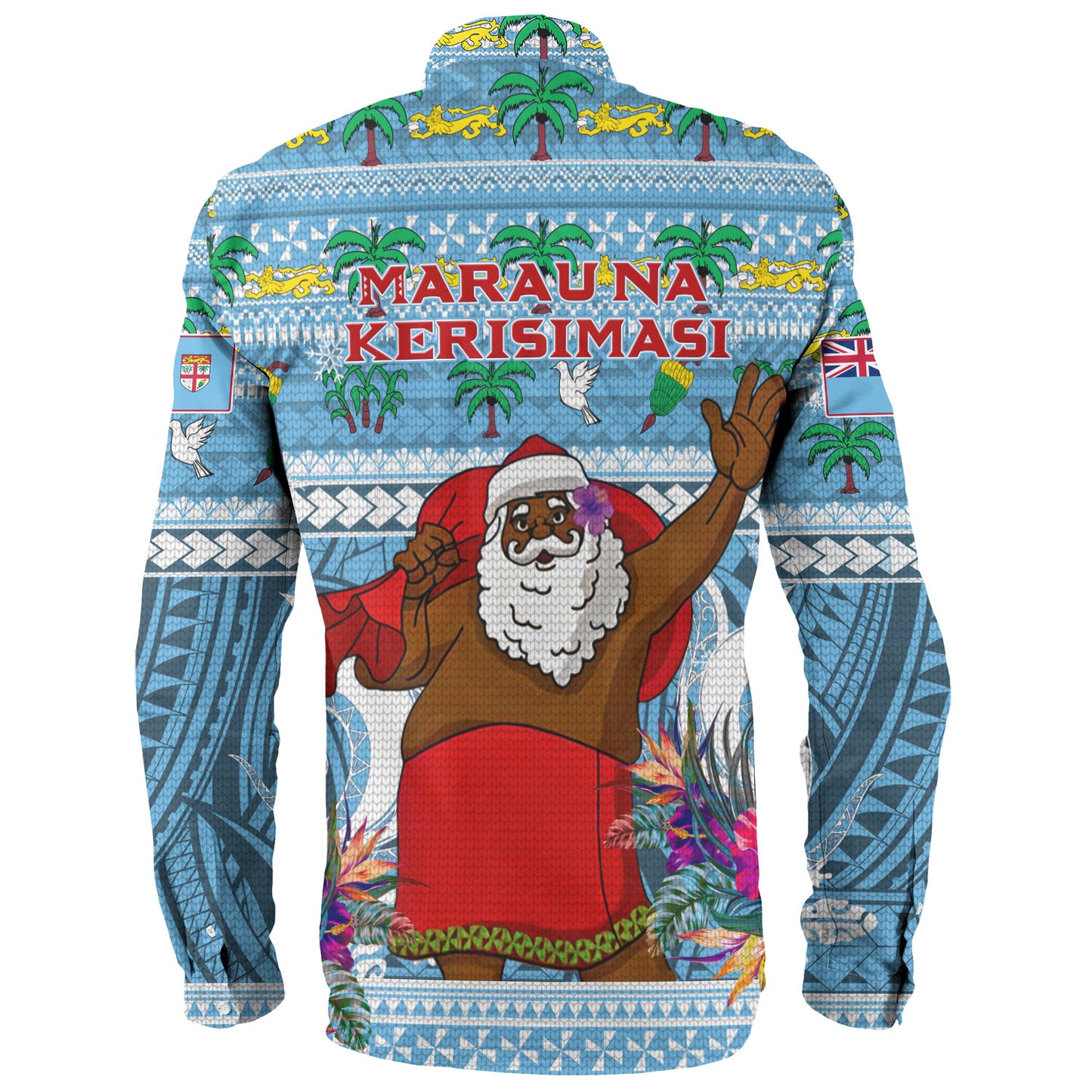 Fiji Long Sleeve Shirt Custom Merry Christmas Bula Santa Marau na Kerisimasi Fiji