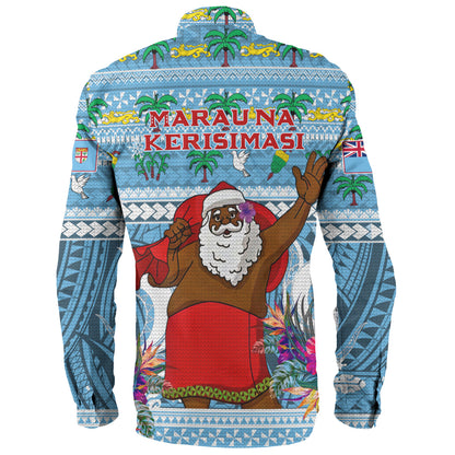 Fiji Long Sleeve Shirt Custom Merry Christmas Bula Santa Marau na Kerisimasi Fiji