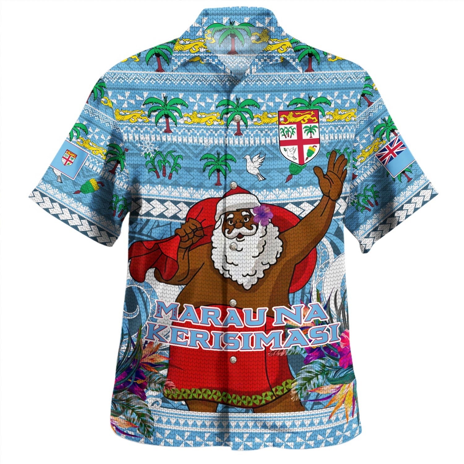 Fiji Hawaiian Shirt Coconut Pattern And Coat Of Arms