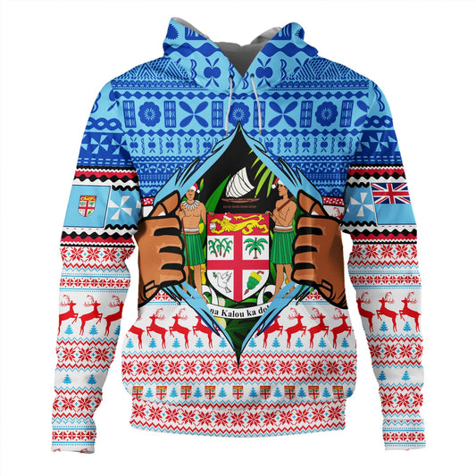 Fiji Hoodie Merry Christmas Born Fijian Masi Knitted Ugly Christmas Pattern