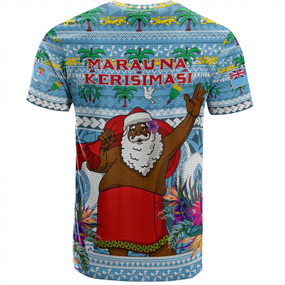 Fiji T-Shirt Custom Merry Christmas Bula Santa Marau na Kerisimasi Fiji