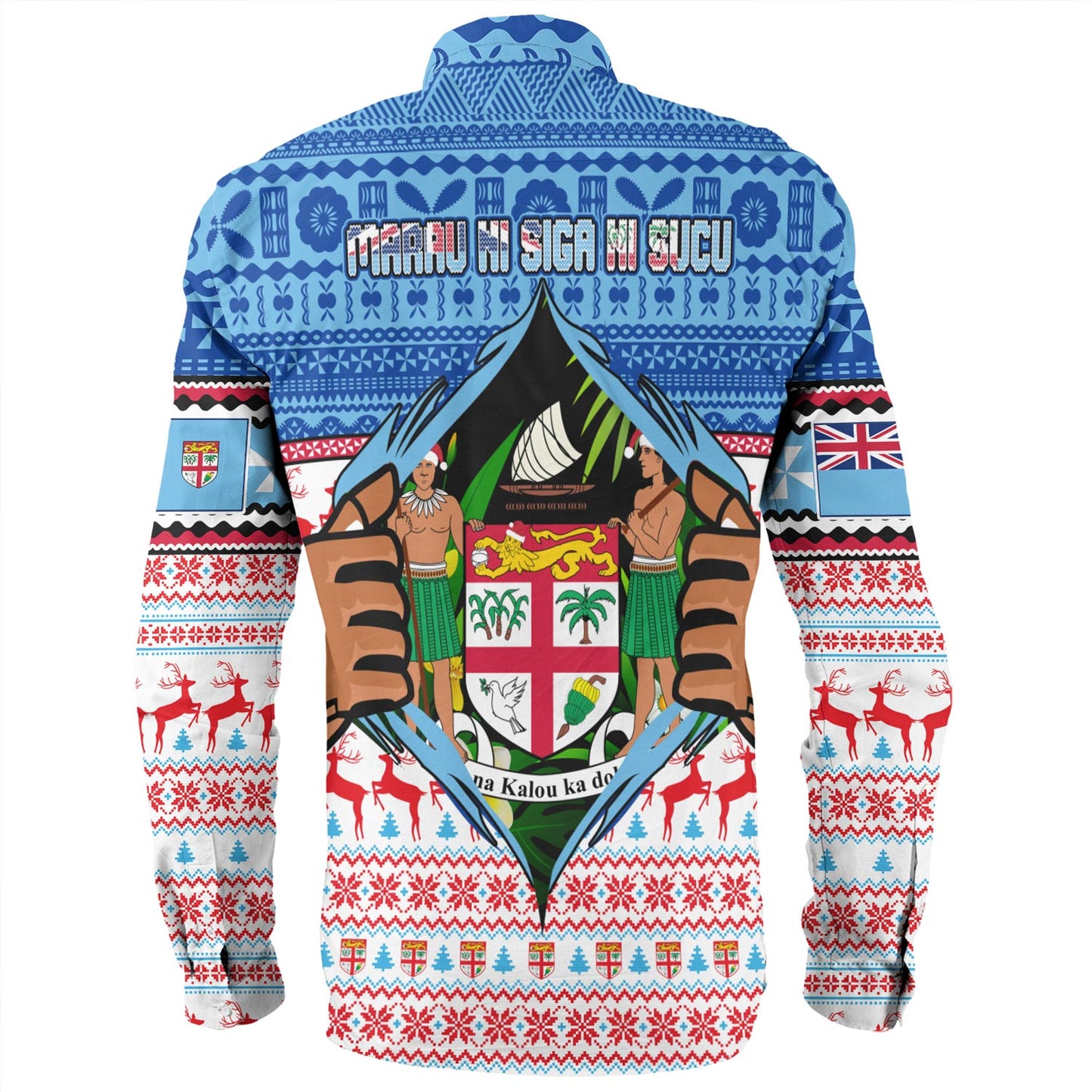 Fiji Long Sleeve Shirt Merry Christmas Born Fijian Masi Knitted Ugly Christmas Pattern