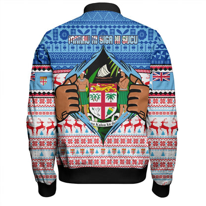 Fiji Bomber Jacket Merry Christmas Born Fijian Masi Knitted Ugly Christmas Pattern