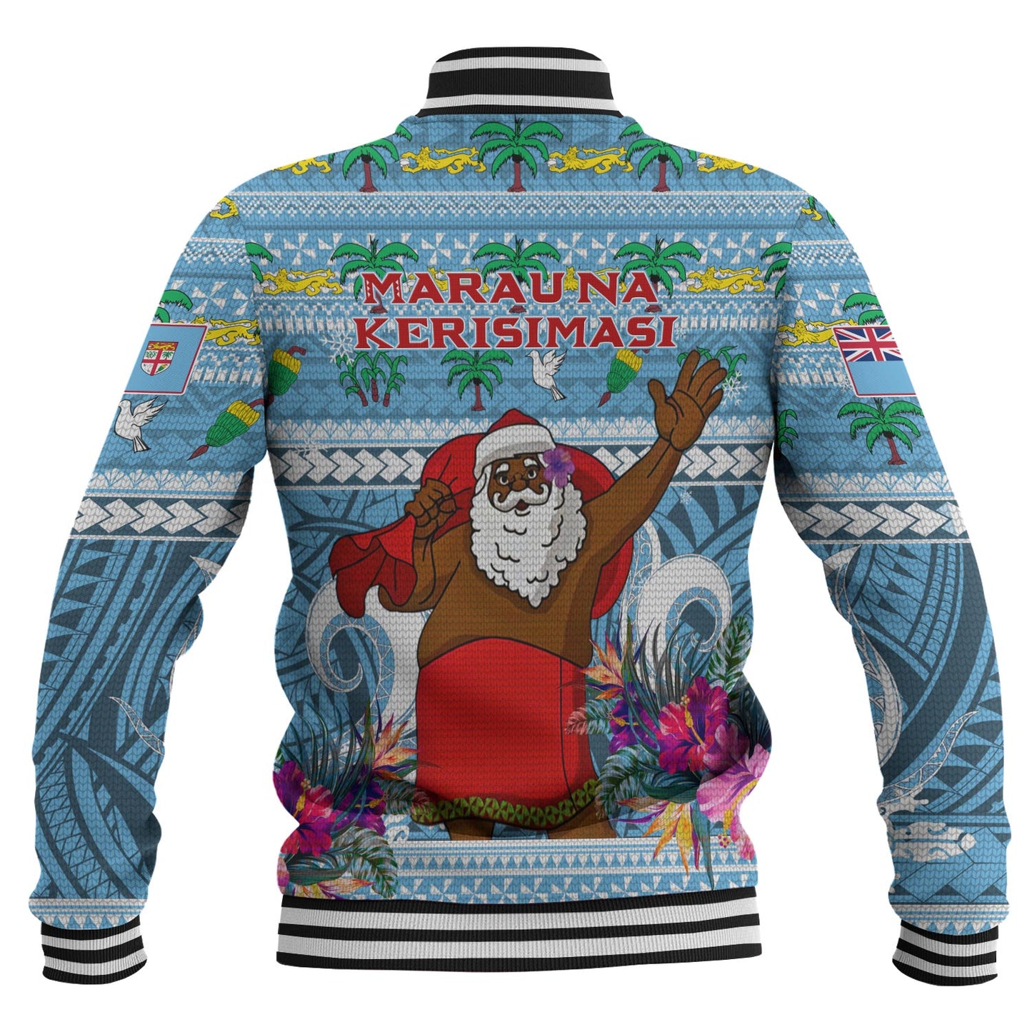 Fiji Baseball Jacket Custom Merry Christmas Bula Santa Marau na Kerisimasi Fiji