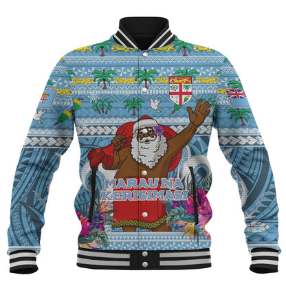 Fiji Baseball Jacket Custom Merry Christmas Bula Santa Marau na Kerisimasi Fiji