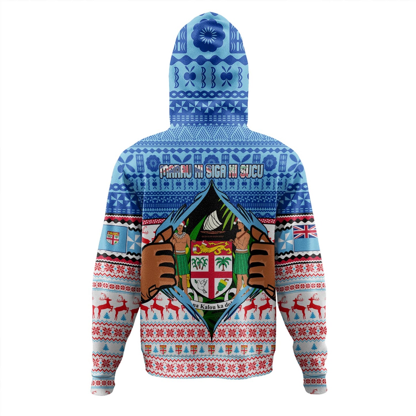 Fiji Hoodie Merry Christmas Born Fijian Masi Knitted Ugly Christmas Pattern