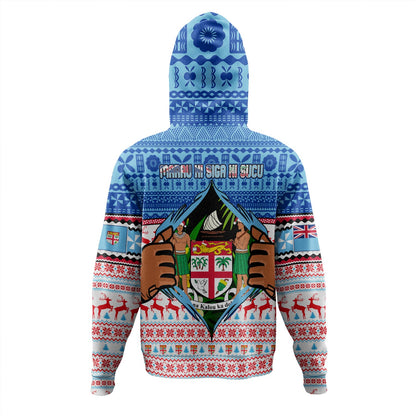 Fiji Hoodie Merry Christmas Born Fijian Masi Knitted Ugly Christmas Pattern