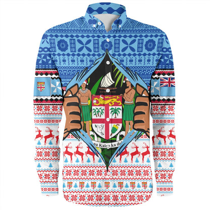 Fiji Long Sleeve Shirt Merry Christmas Born Fijian Masi Knitted Ugly Christmas Pattern