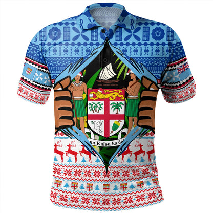 Fiji Polo Shirt Merry Christmas Born Fijian Masi Knitted Ugly Christmas Pattern