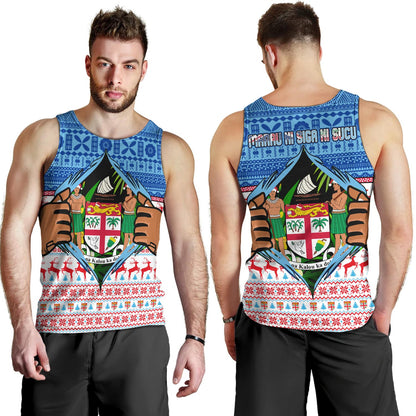 Fiji Tank Top Merry Christmas Born Fijian Masi Knitted Ugly Christmas Pattern
