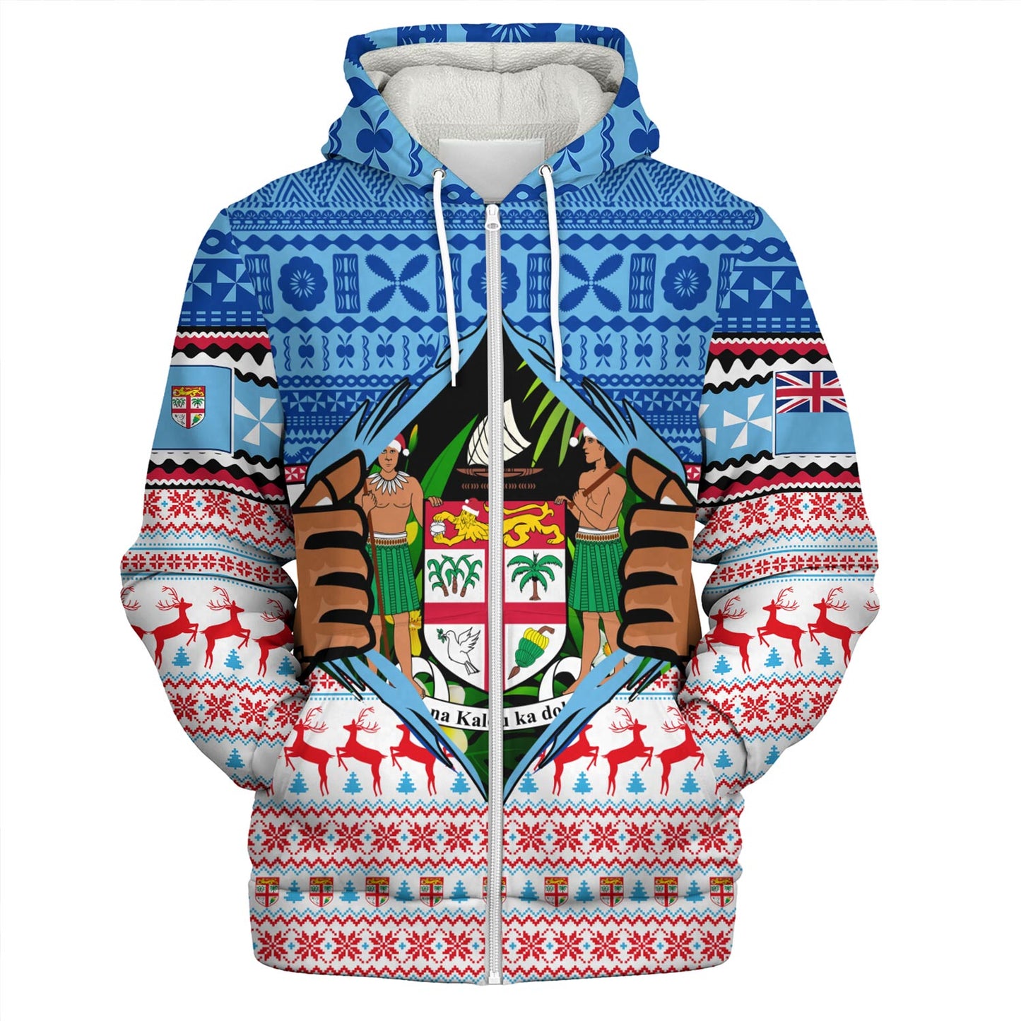 Fiji Sherpa Hoodie Merry Christmas Born Fijian Masi Knitted Ugly Christmas Pattern