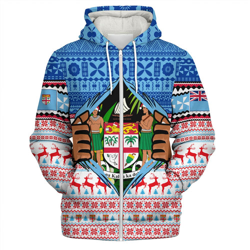Fiji Sherpa Hoodie Merry Christmas Born Fijian Masi Knitted Ugly Christmas Pattern