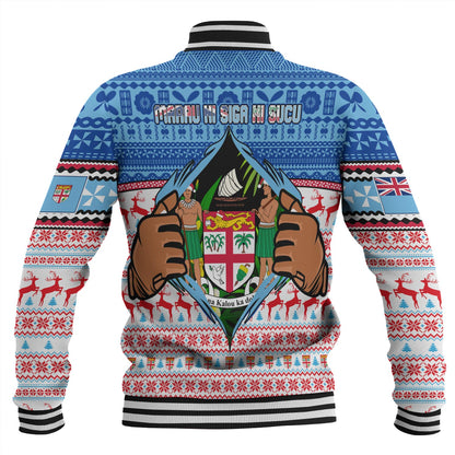 Fiji Baseball Jacket Merry Christmas Born Fijian Masi Knitted Ugly Christmas Pattern