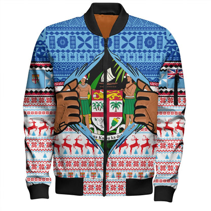 Fiji Bomber Jacket Merry Christmas Born Fijian Masi Knitted Ugly Christmas Pattern