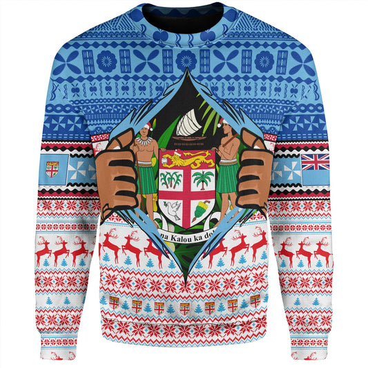 Fiji Sweatshirt Merry Christmas Born Fijian Masi Knitted Ugly Christmas Pattern
