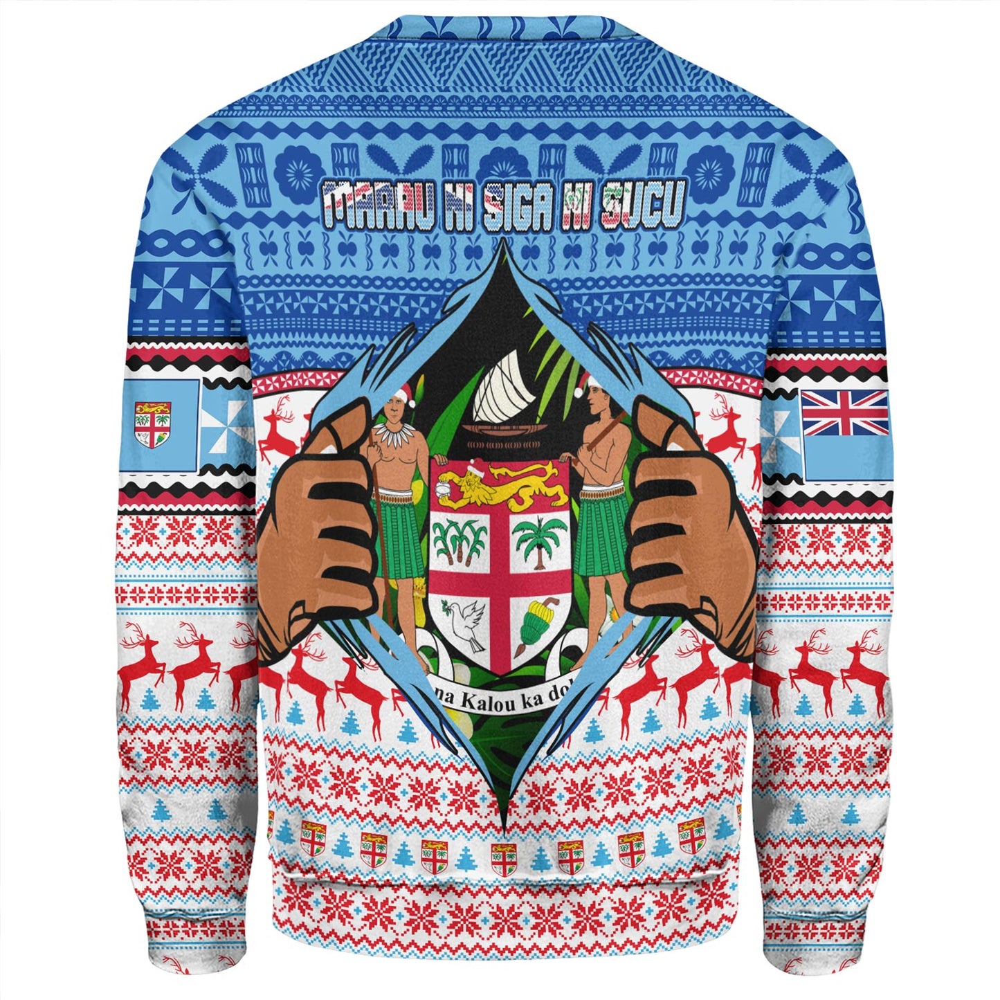 Fiji Sweatshirt Merry Christmas Born Fijian Masi Knitted Ugly Christmas Pattern