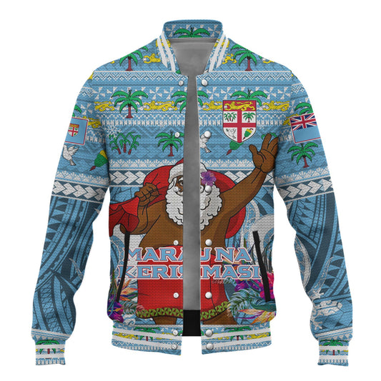 Fiji Baseball Jacket Custom Merry Christmas Bula Santa Marau na Kerisimasi Fiji