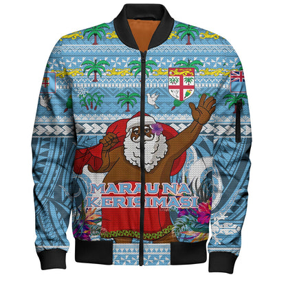 Fiji Bomber Jacket Custom Merry Christmas Bula Santa Marau na Kerisimasi Fiji