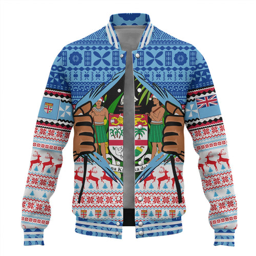 Fiji Baseball Jacket Merry Christmas Born Fijian Masi Knitted Ugly Christmas Pattern