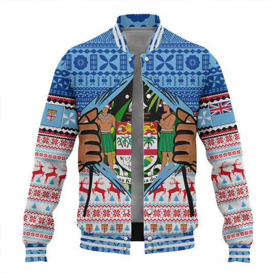 Fiji Baseball Jacket Merry Christmas Born Fijian Masi Knitted Ugly Christmas Pattern