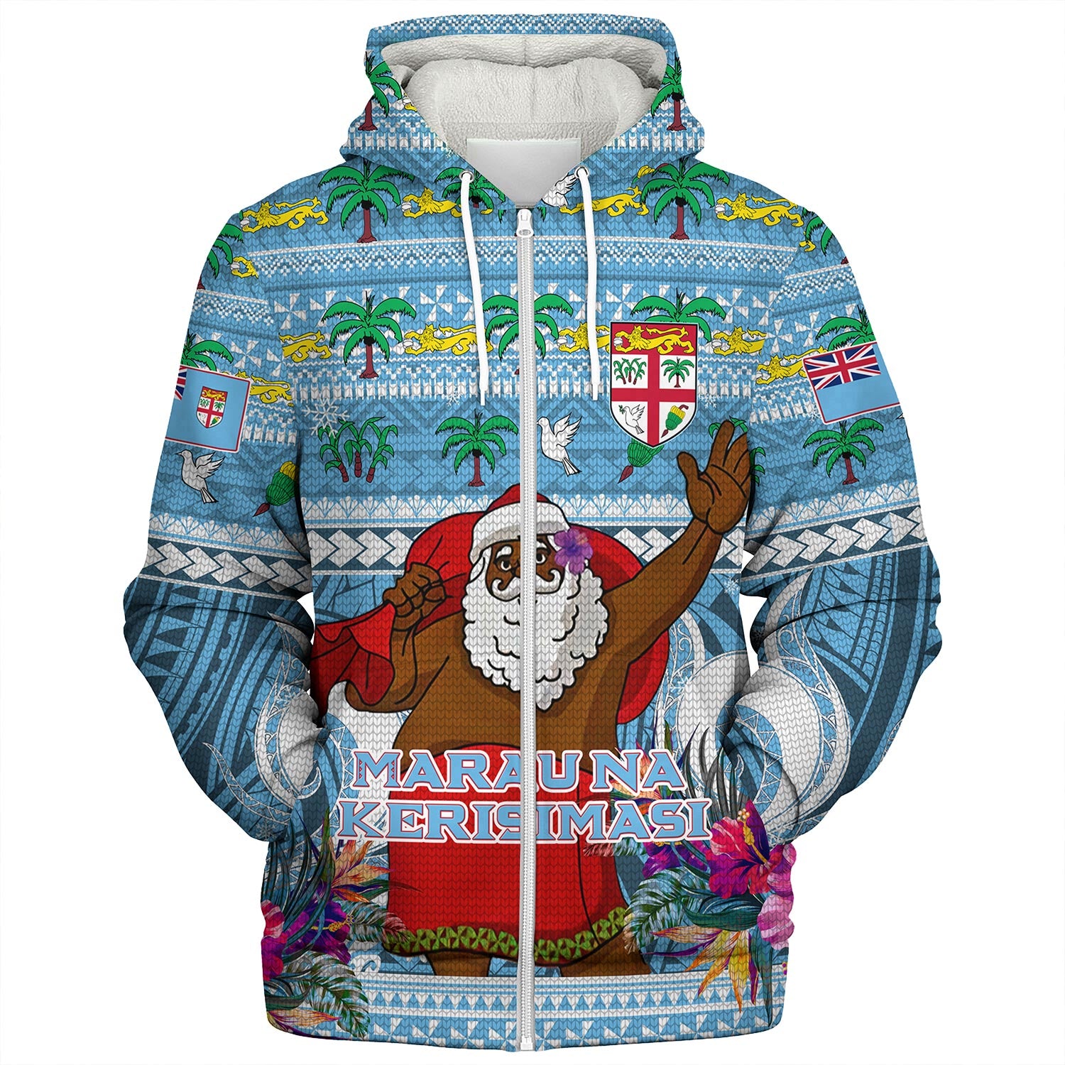 Fiji Sherpa Hoodie Custom Merry Christmas Bula Santa Marau na Kerisimasi Fiji