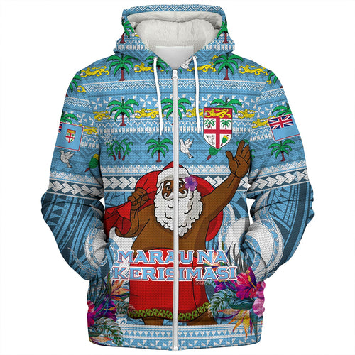 Fiji Sherpa Hoodie Custom Merry Christmas Bula Santa Marau na Kerisimasi Fiji