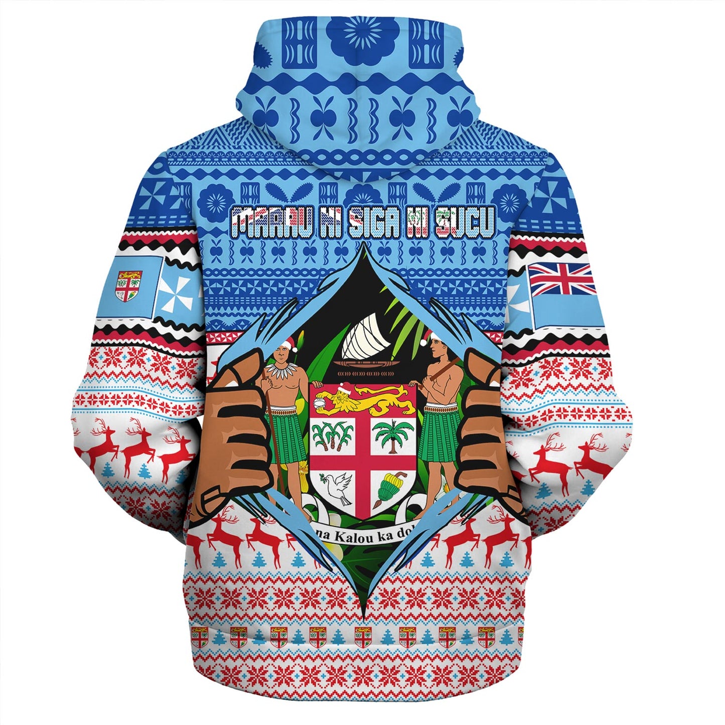 Fiji Sherpa Hoodie Merry Christmas Born Fijian Masi Knitted Ugly Christmas Pattern