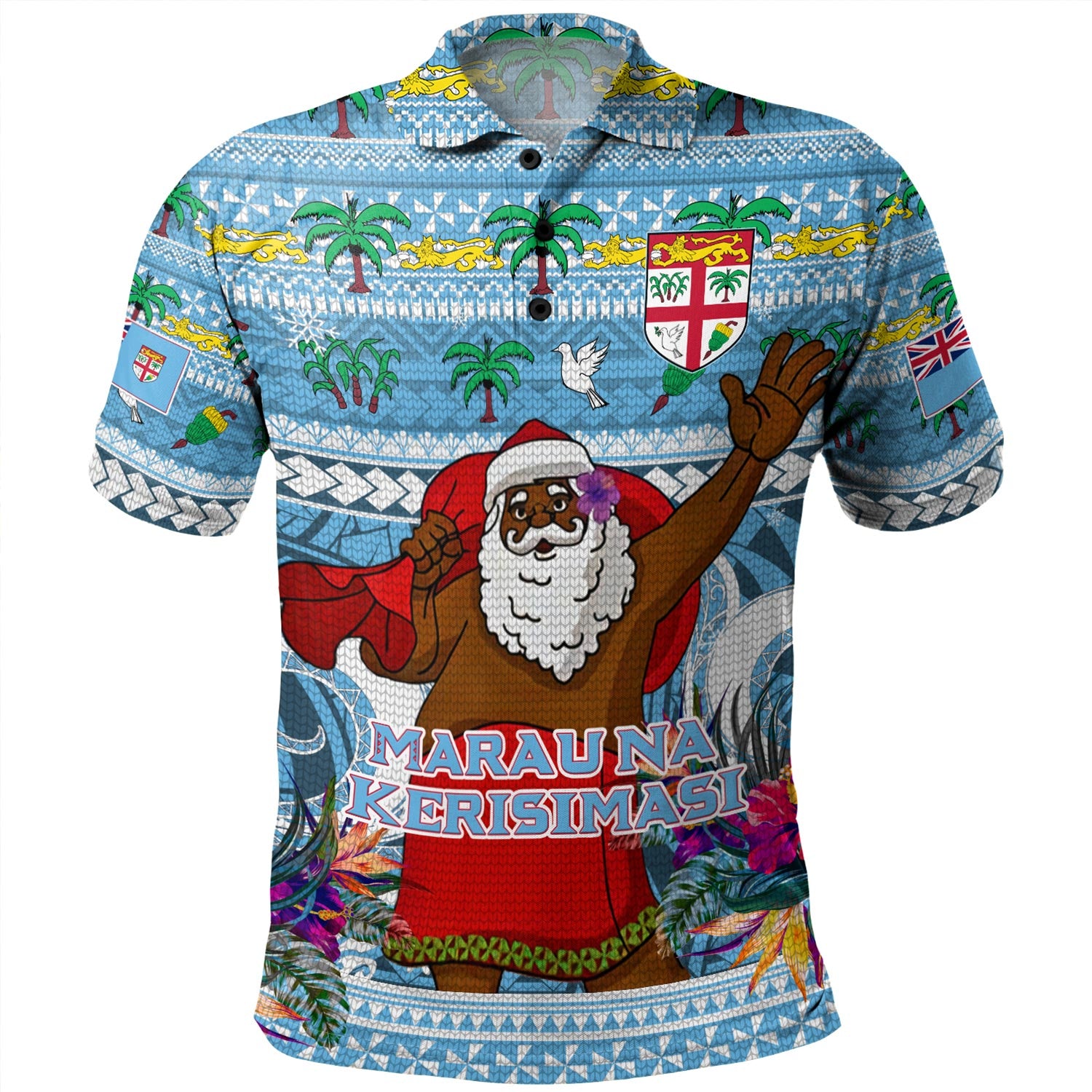 Fiji Polo Shirt Custom Merry Christmas Bula Santa Marau na Kerisimasi Fiji