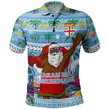 Fiji Polo Shirt Custom Merry Christmas Bula Santa Marau na Kerisimasi Fiji