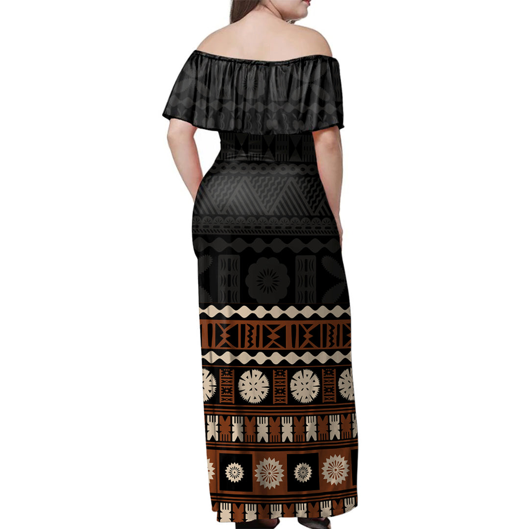 Fiji Combo Off Shoulder Long Dress And Shirt Bula Traditional Pattern