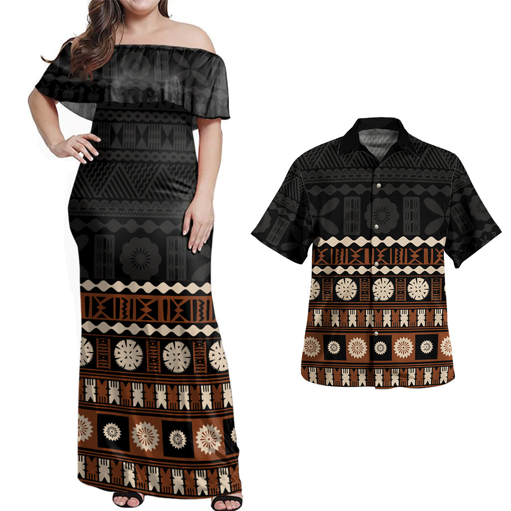 Bula Pattern Fiji Combo Off Shoulder Long Dress And Shirt Bula Traditional Pattern ...