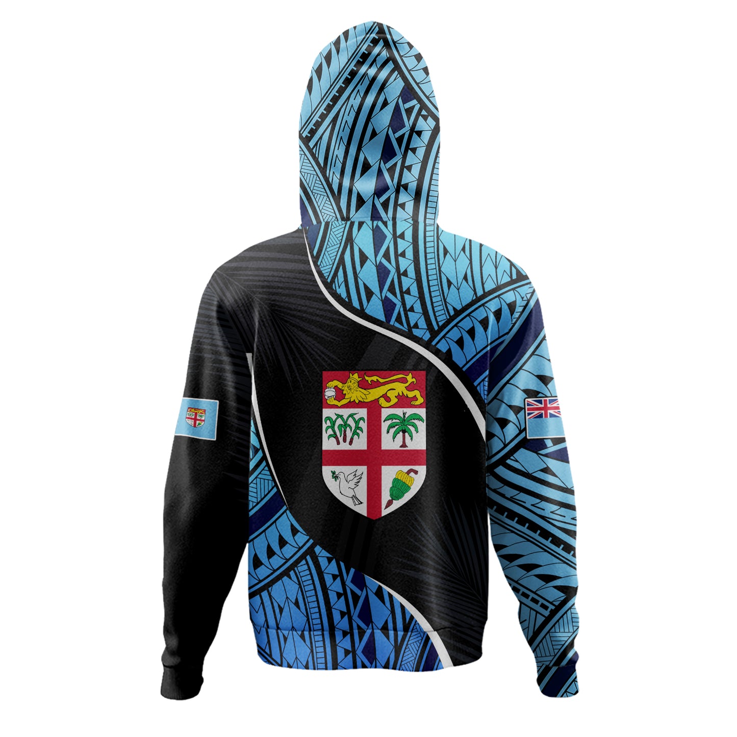 Fiji Hoodie Fiji Map With Coat Of Arms Polynesian Tatau Half Black