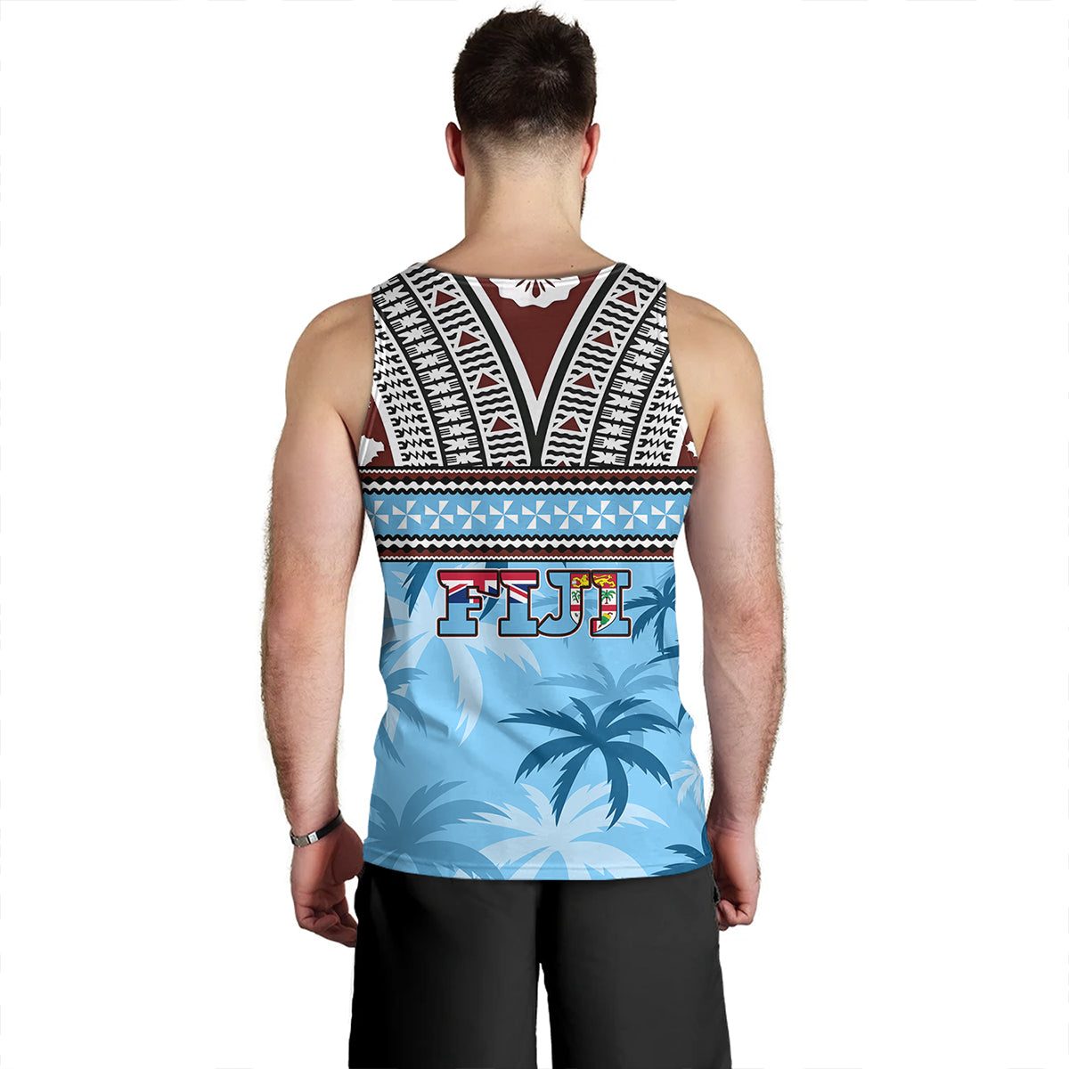 Fiji Tank Top Fijian Tribal Masi Design With Tropical Palm Leaves