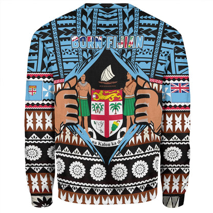 Fiji Sweatshirt Born Fijian Masi Traditional Pattern Pacific Tribal Art