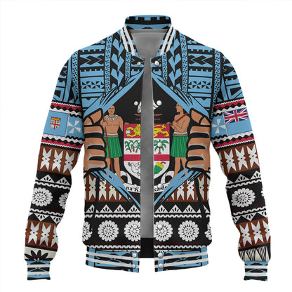 Fiji Baseball Jacket Born Fijian Masi Traditional Pattern Pacific Tribal Art