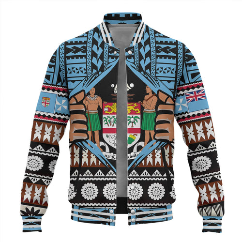 Fiji Baseball Jacket Born Fijian Masi Traditional Pattern Pacific Tribal Art